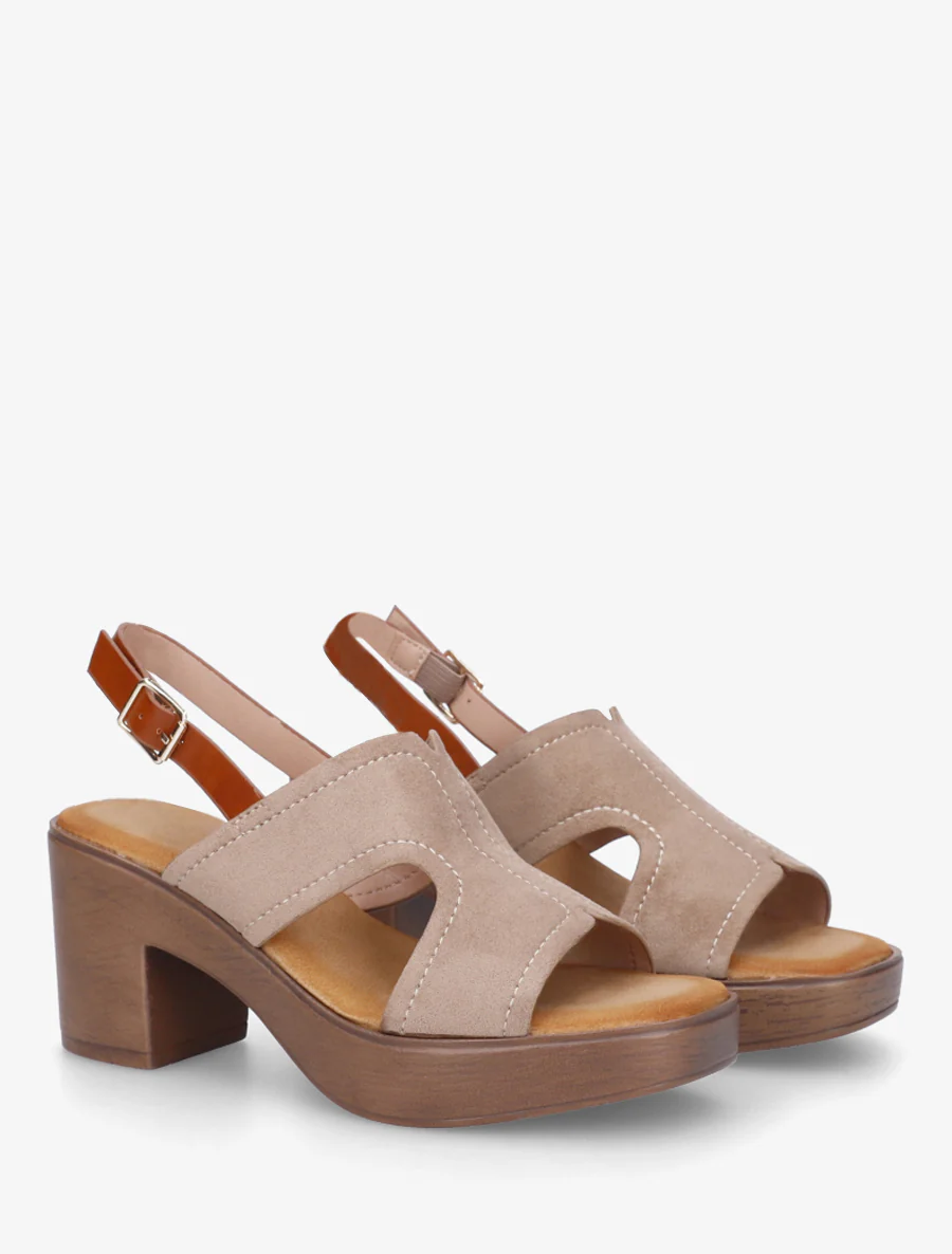 Sandales à talon à bride ajourée - Taupe - Image 4