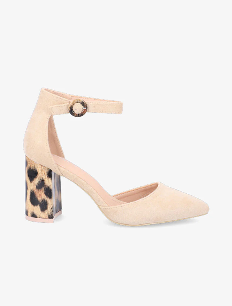 Sandales à talon bloc léopard - beige