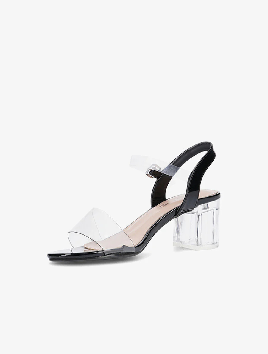 Sandales à talon et bride transparente - Noir - Image 3