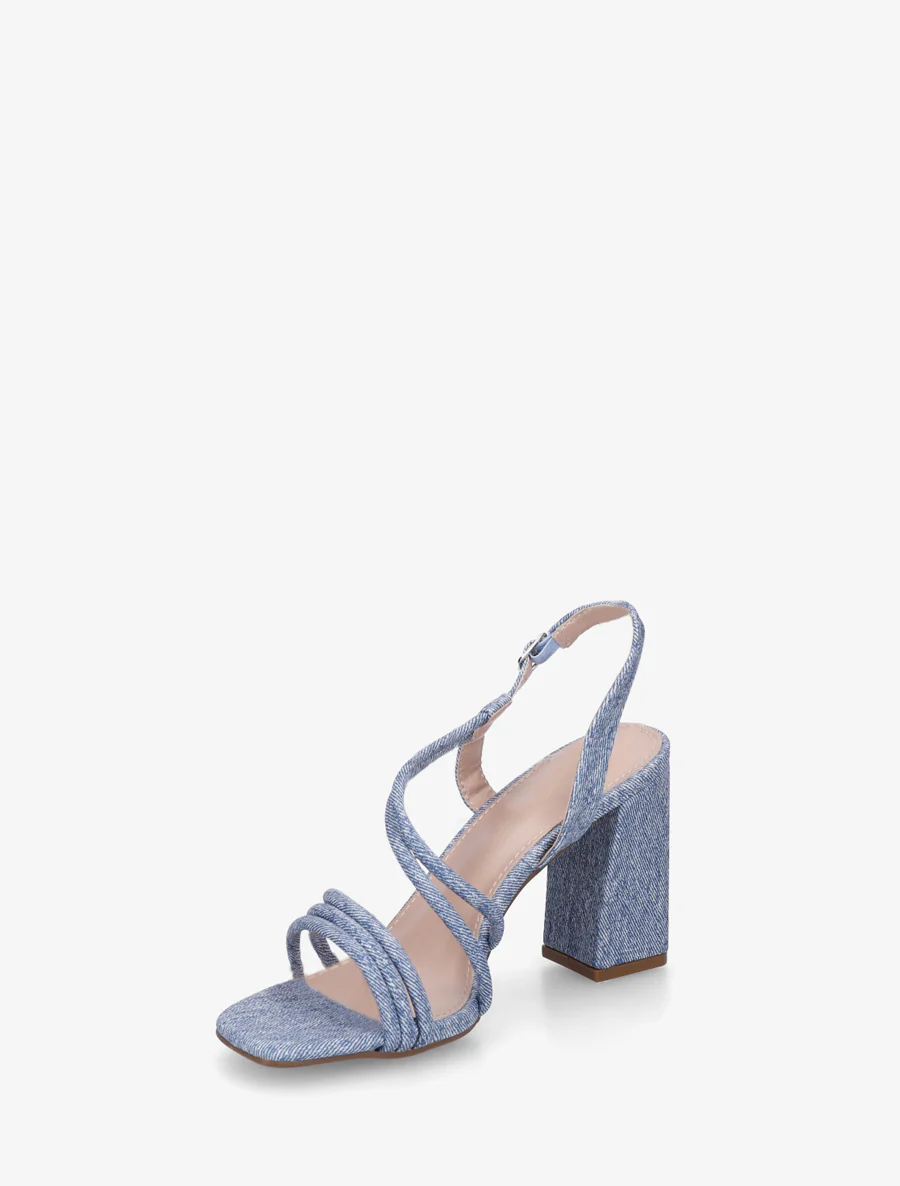 Sandales à talon et brides fines effet jean - Bleu - Image 3