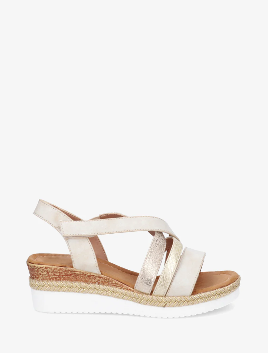 Sandales compansées à scratch - Beige