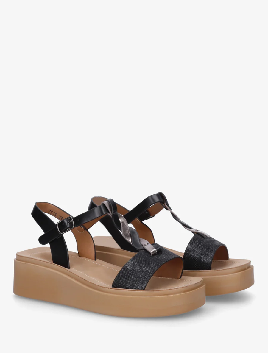 Sandales compenées à brides croisées - Noir - Image 4
