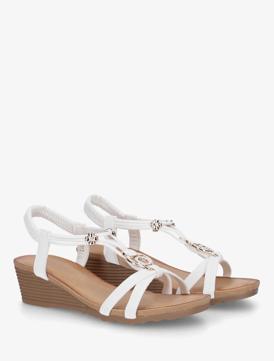 Sandales compensées à bijoux métalliques - Blanc - Image 4