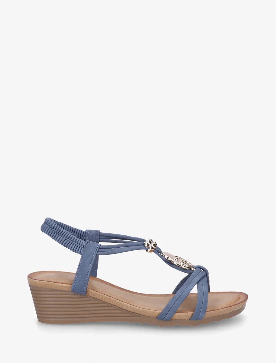 Sandales compensées à bijoux métalliques - Bleu