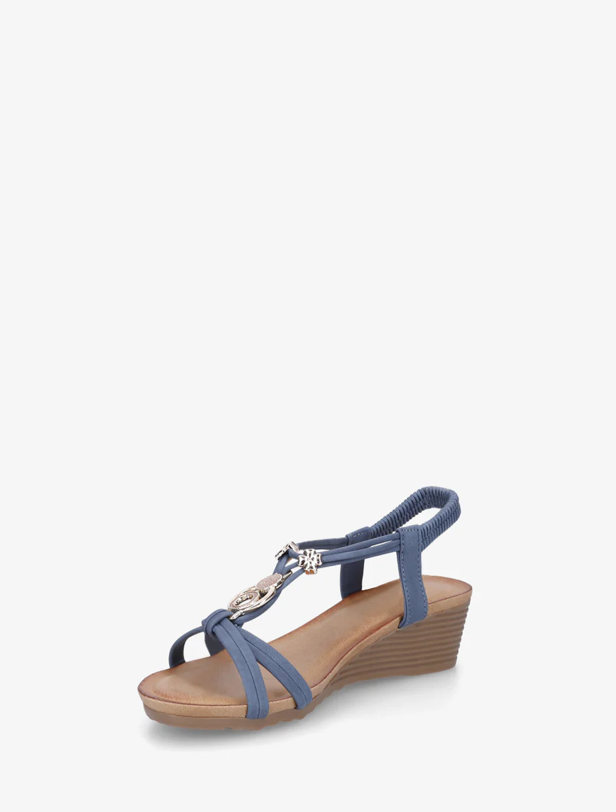 Sandales compensées à bijoux métalliques - Bleu - Image 3