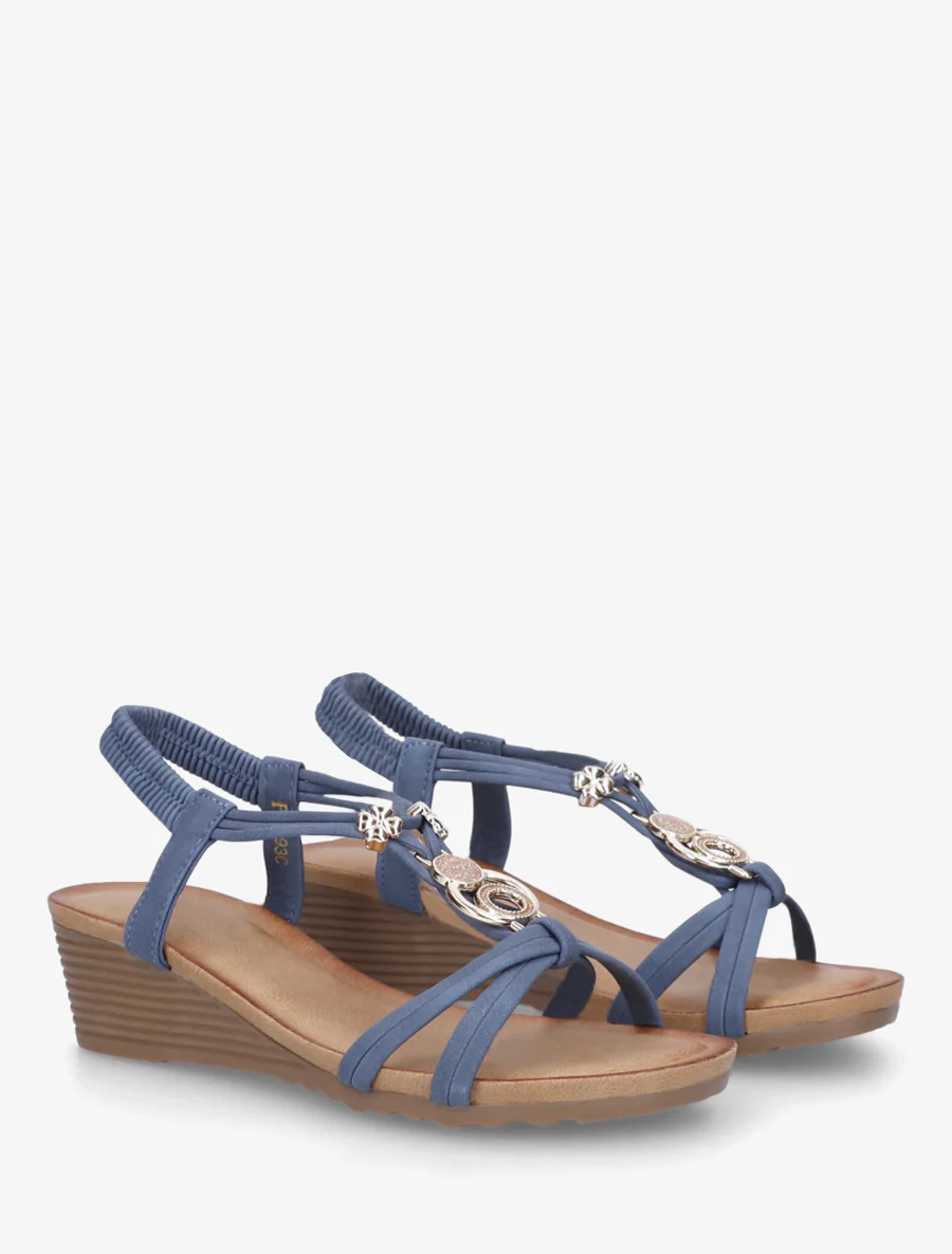Sandales compensées à bijoux métalliques - Bleu - Image 4