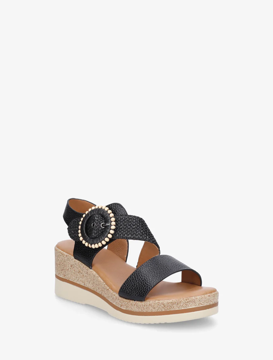 Sandales compensées à boucles stylisée - Noir - Image 2