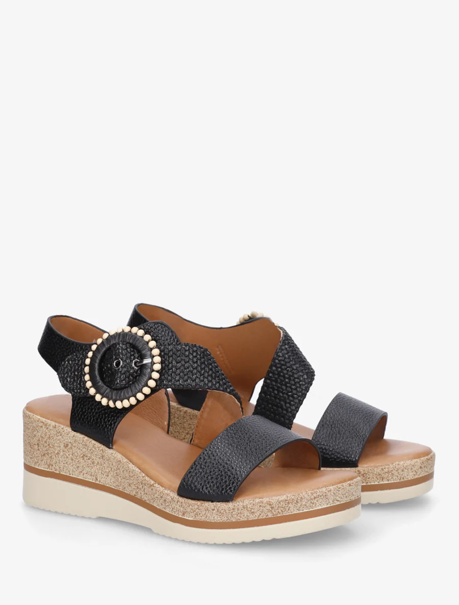 Sandales compensées à boucles stylisée - Noir - Image 4