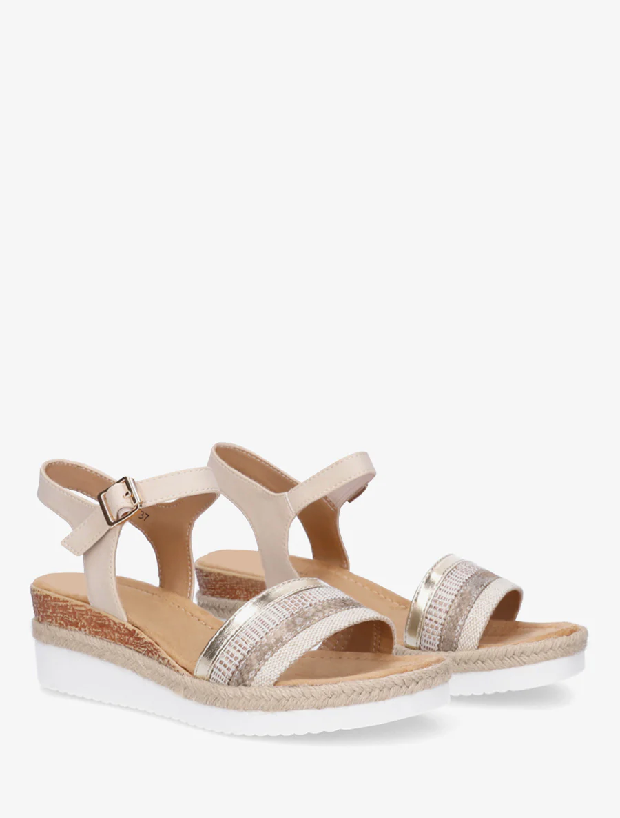 Sandales compensées à bride dépareillées - Beige - Image 4