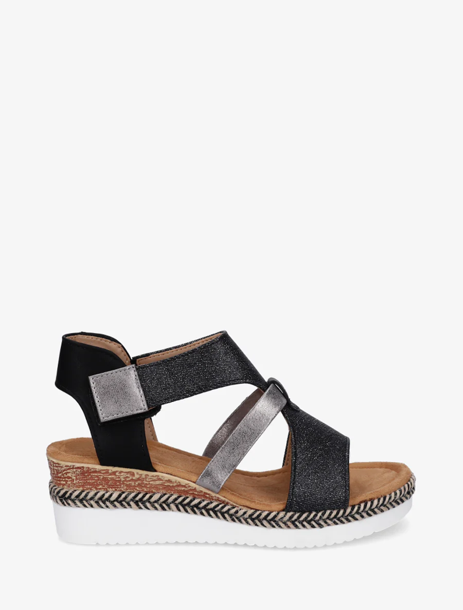 Sandales compensées à bride texturée - Noir