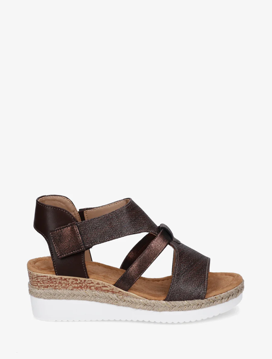 Sandales compensées à bride texturée - Marron