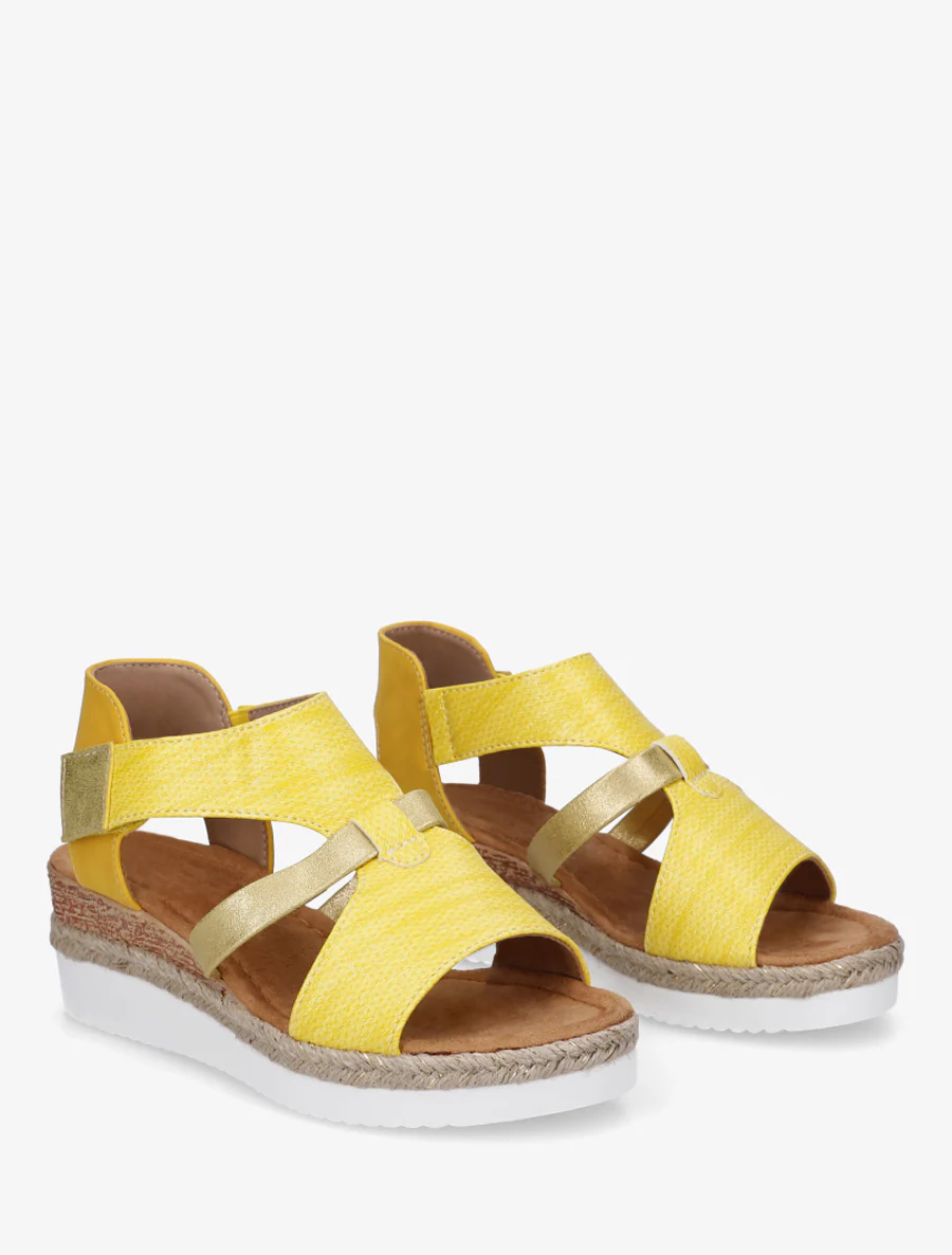 Sandales compensées à bride texturée - Jaune - Image 4
