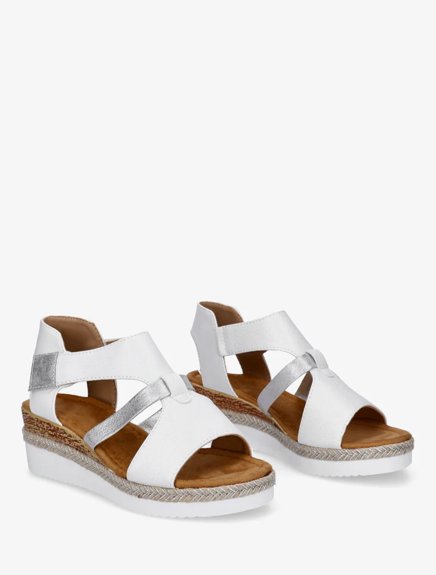 Sandales compensées à bride texturée - Blanc - Image 4