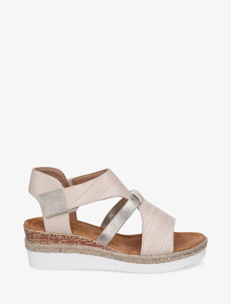 Sandales compensées à bride texturée - Beige