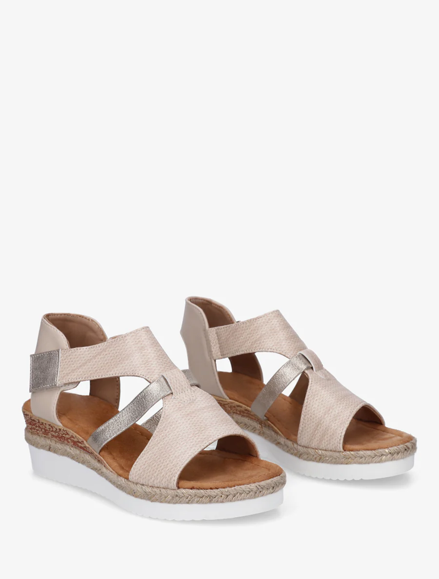 Sandales compensées à bride texturée - Beige - Image 4