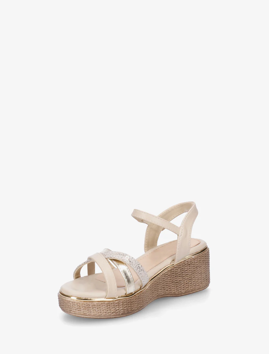 Sandales compensées à brides croisées fantaisies - Beige - Image 3
