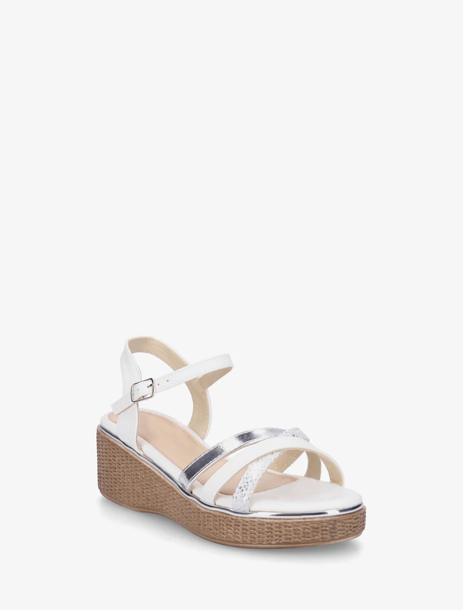 Sandales compensées à brides croisées fantaisies - Blanc - Image 2