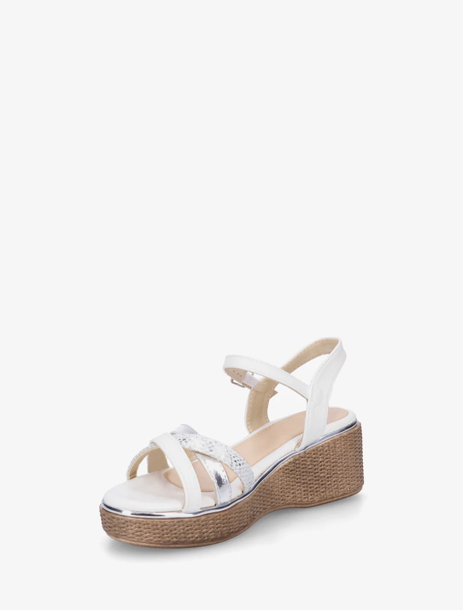 Sandales compensées à brides croisées fantaisies - Blanc - Image 3