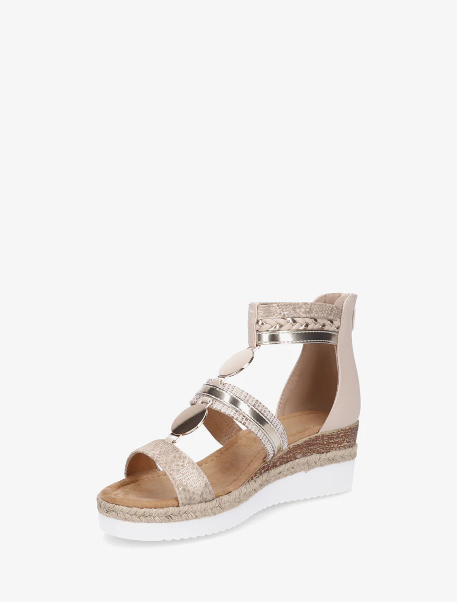 Sandales compensées à brides dépareillées - Beige - Image 3