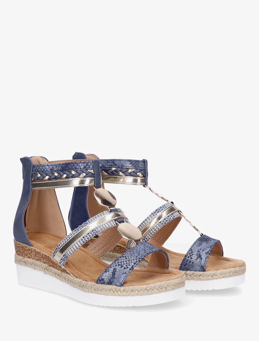 Sandales compensées à brides dépareillées - Bleu - Image 4