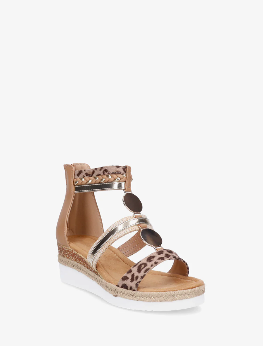 Sandales compensées à brides dépareillées - Camel - Image 2