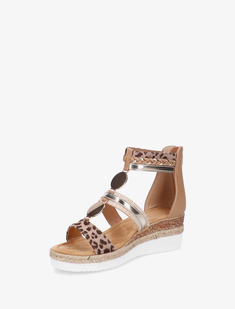 Sandales compensées à brides dépareillées - Camel - Image 3