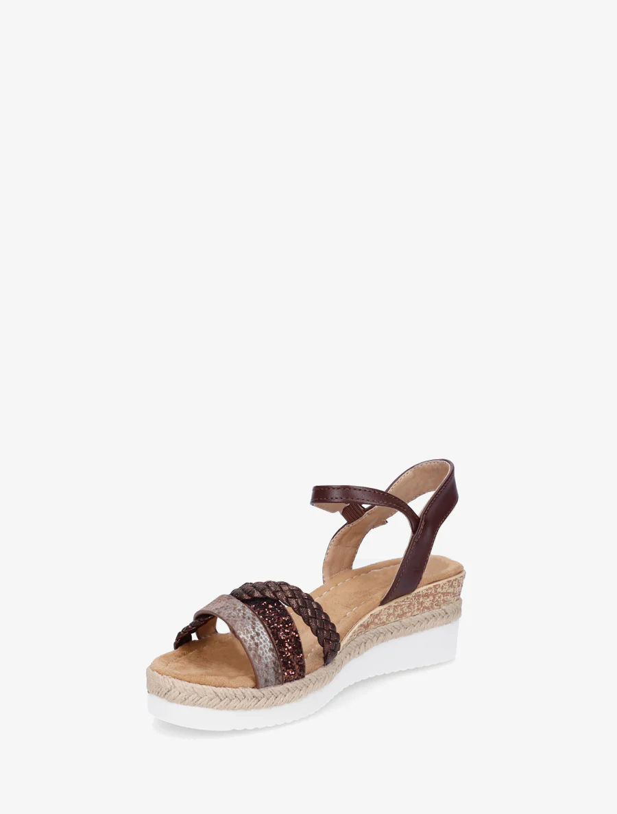 Sandales compensées à brides fantaisies pailletées - Marron - Image 3