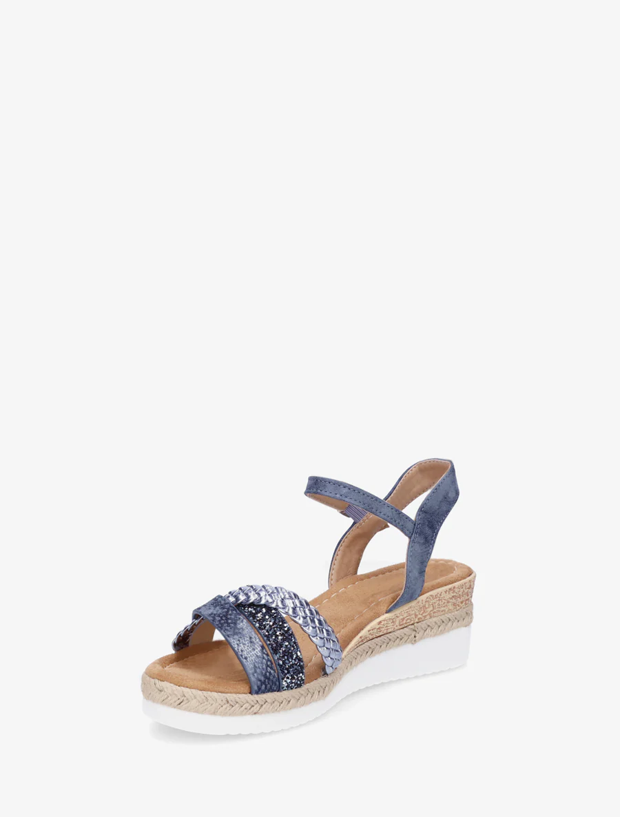 Sandales compensées à brides fantaisies pailletées - Marine - Image 3