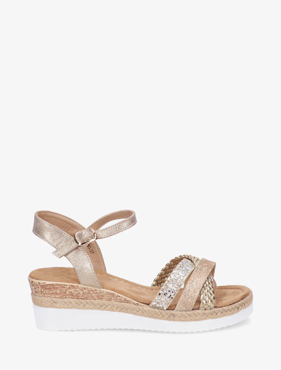 Sandales compensées à brides fantaisies pailletées - Or