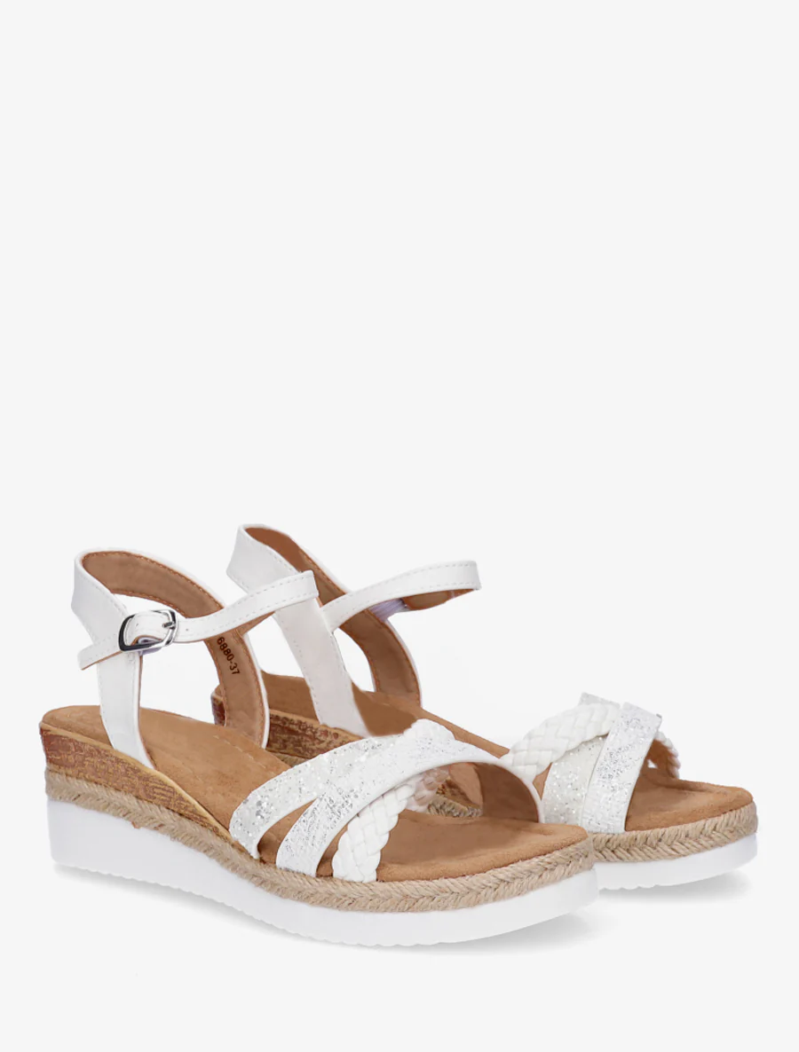 Sandales compensées à brides fantaisies pailletées - Blanc - Image 4