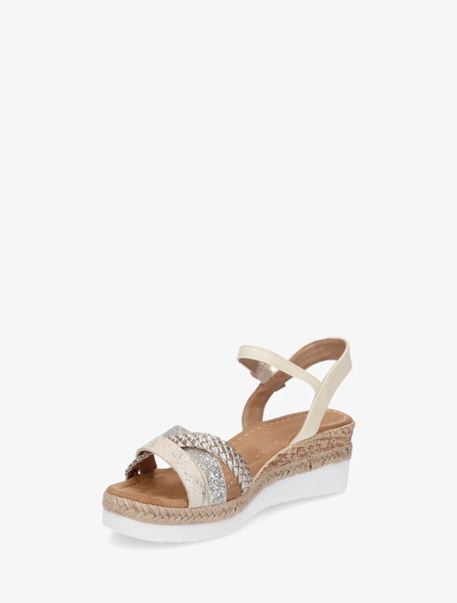 Sandales compensées à brides fantaisies pailletées - Beige - Image 3
