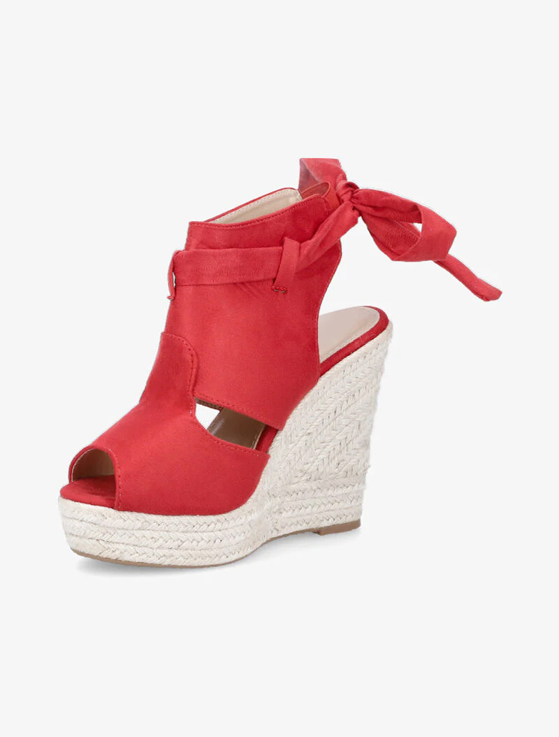 Sandales compensées à cheville nouée - rouge - Image 3