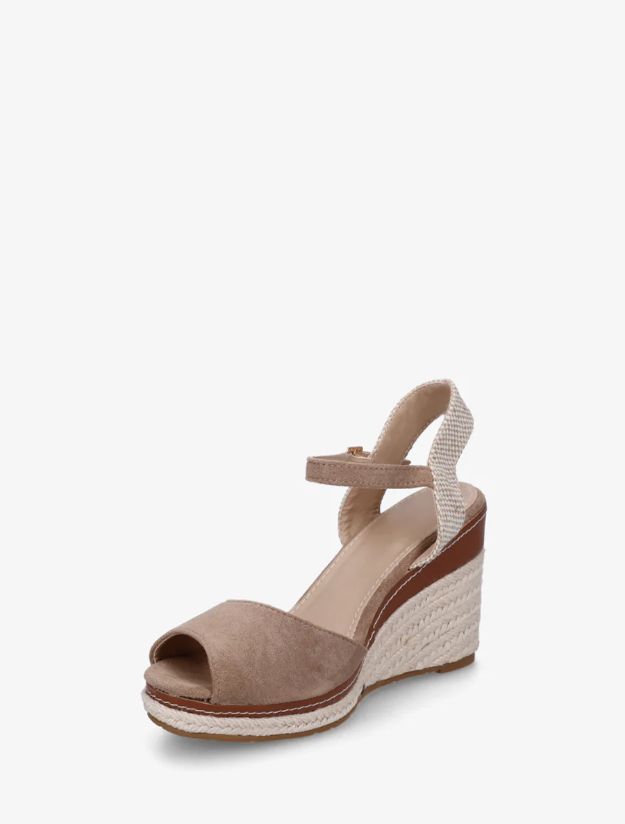Sandales compensées à contrefort imprimé damier - Taupe - Image 3
