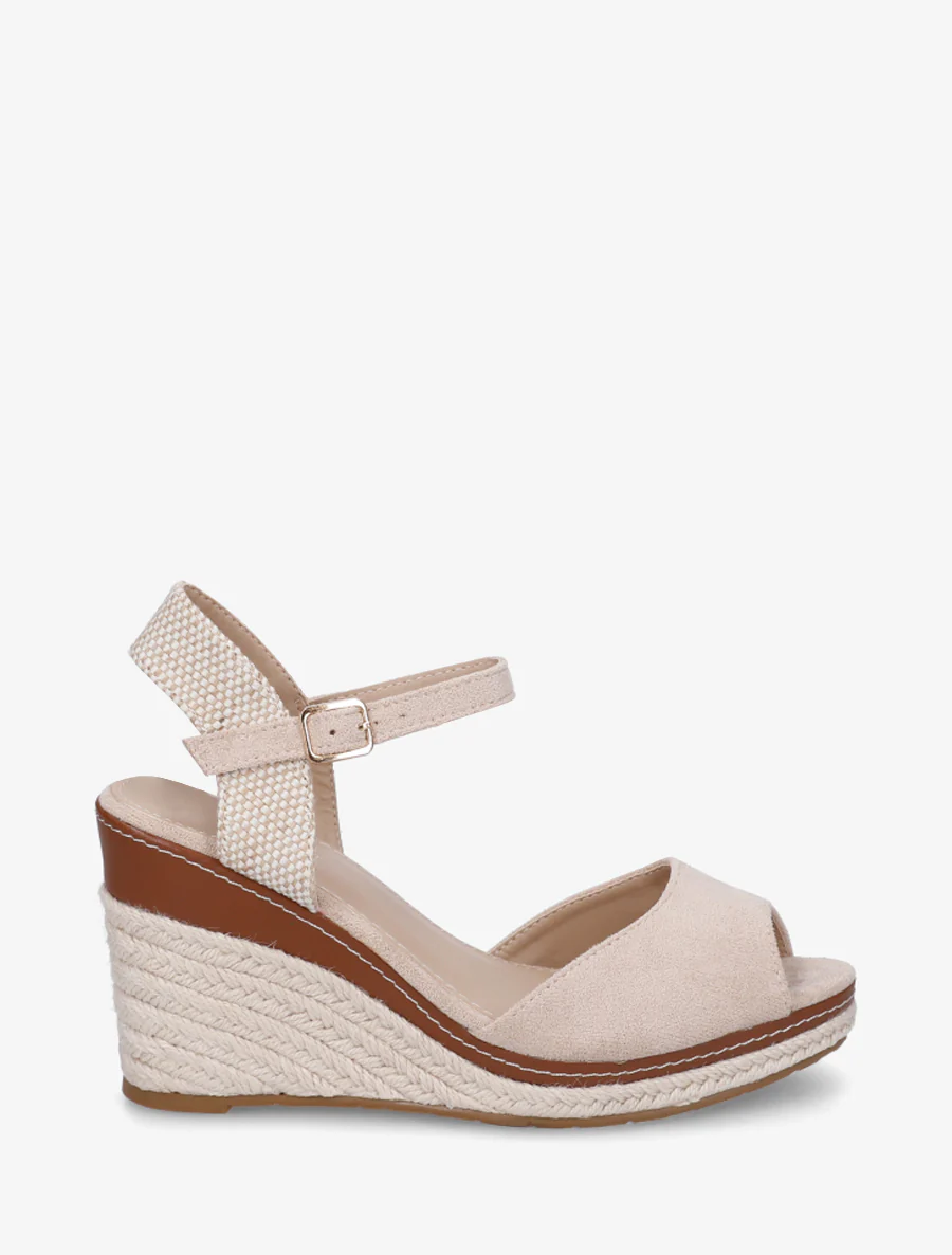 Sandales compensées à contrefort imprimé damier - Beige