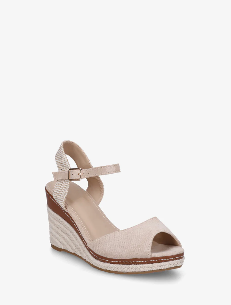 Sandales compensées à contrefort imprimé damier - Beige - Image 2