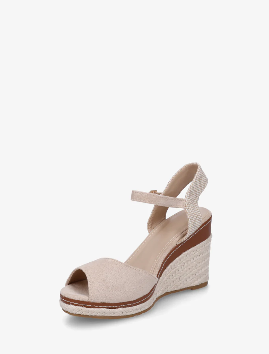 Sandales compensées à contrefort imprimé damier - Beige - Image 3