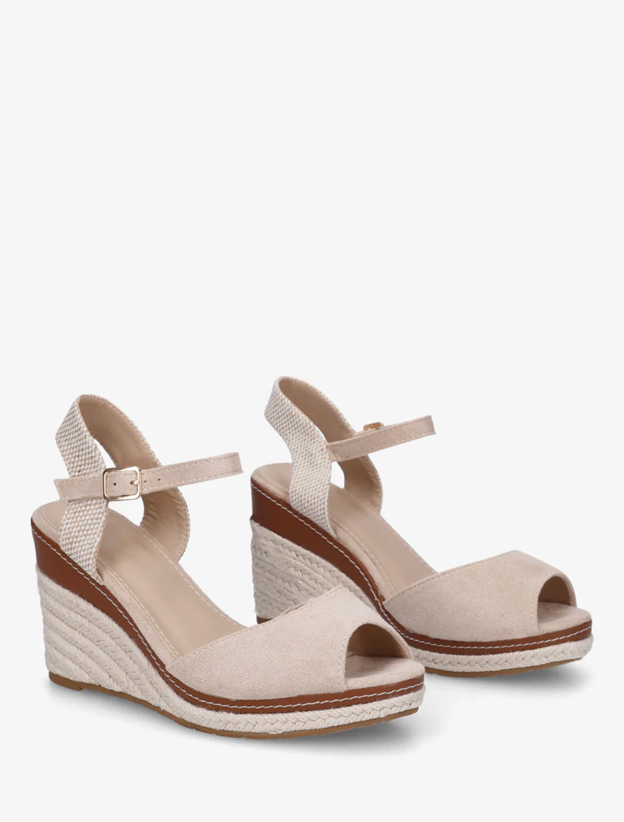 Sandales compensées à contrefort imprimé damier - Beige - Image 4