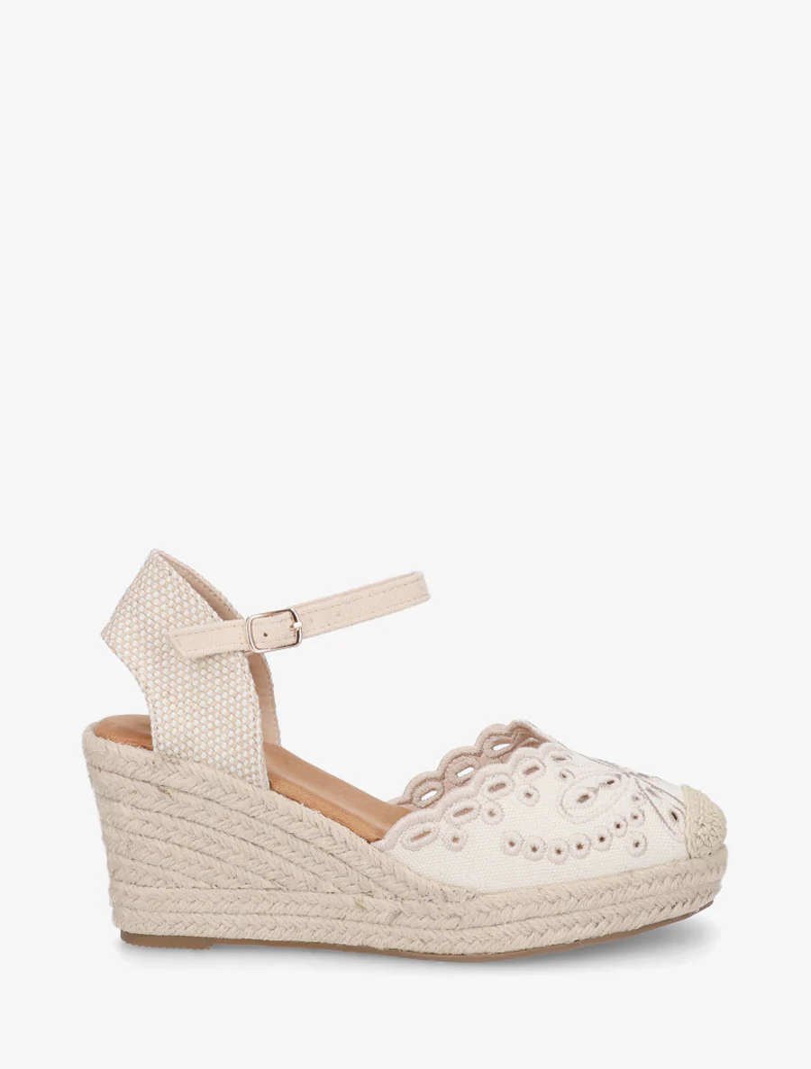 Sandales compensées à contrefort imprimé damier - Beige