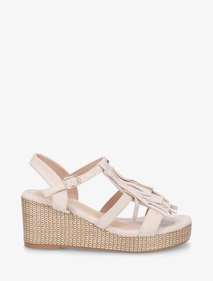 Sandales compensées à franges - Beige