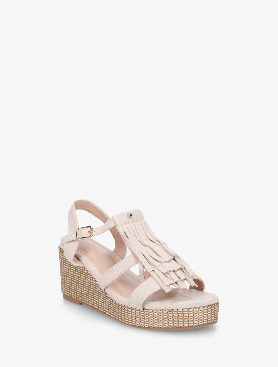 Sandales compensées à franges - Beige - Image 2