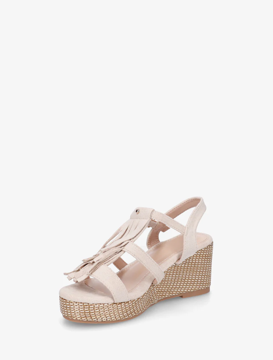 Sandales compensées à franges - Beige - Image 3