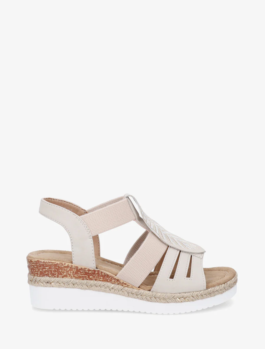 Sandales compensées à motif feuille - Beige