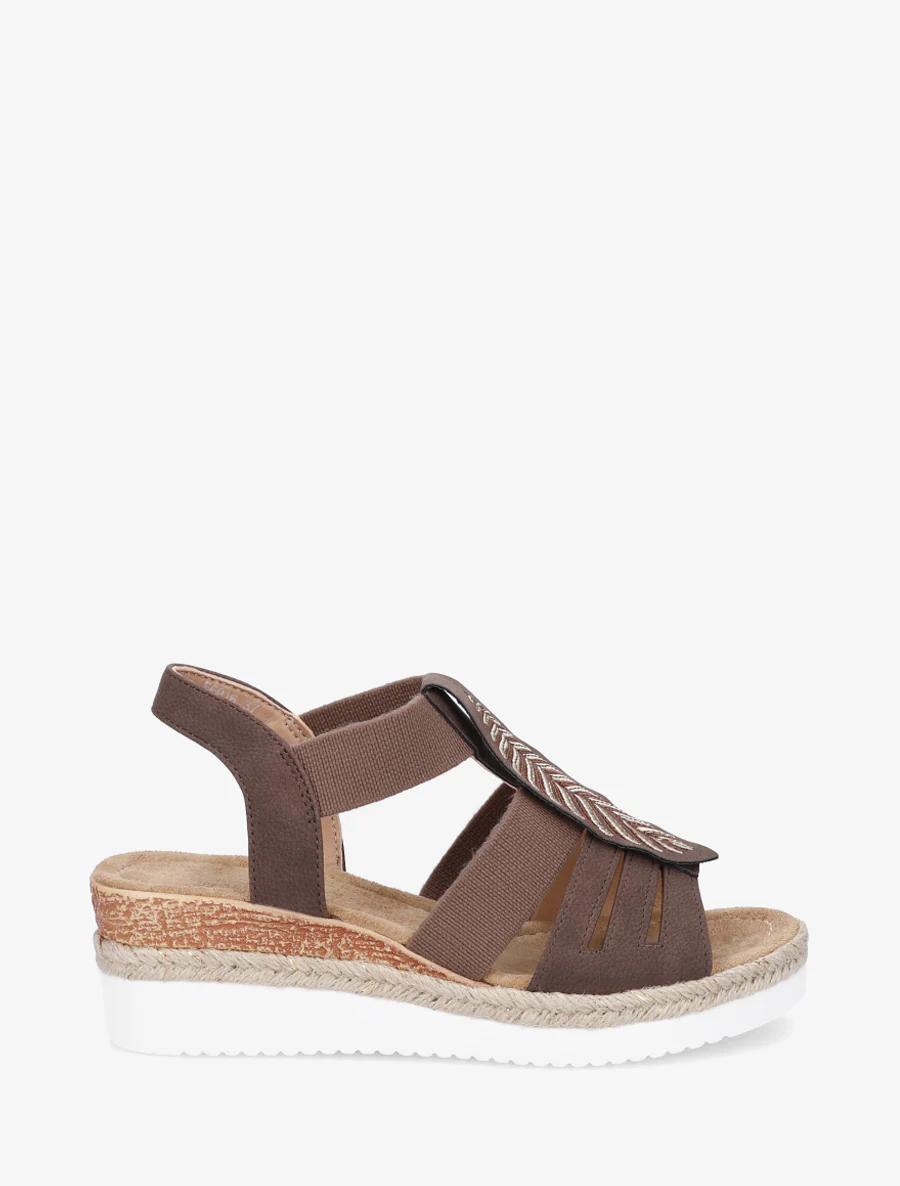Sandales compensées à motif feuille - Marron
