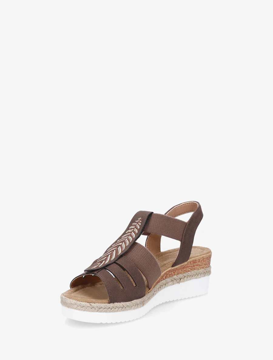 Sandales compensées à motif feuille - Marron - Image 3