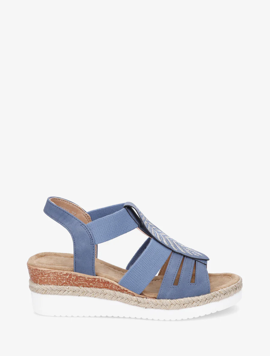 Sandales compensées à motif feuille - Bleu