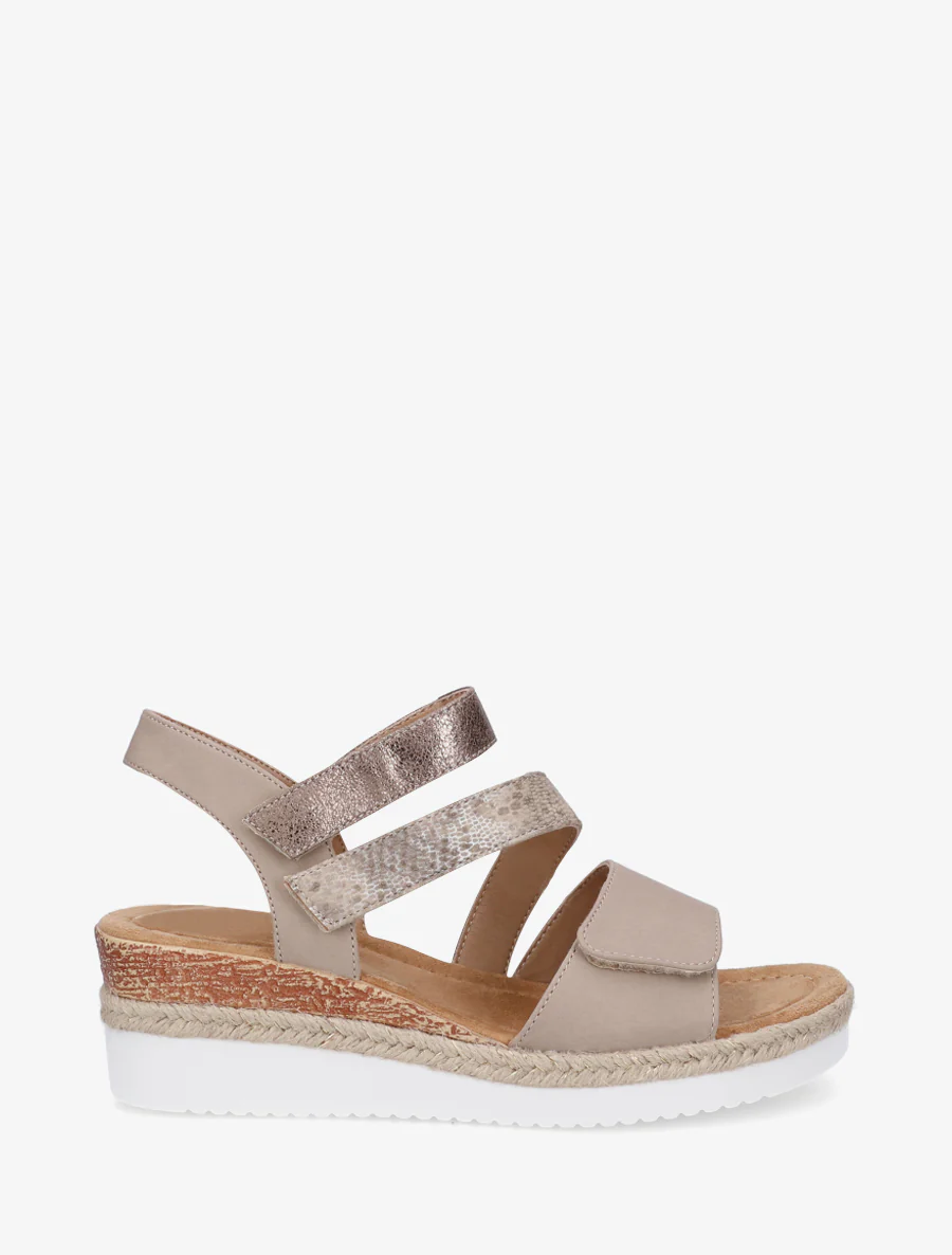 Sandales compensées à scratch - Taupe