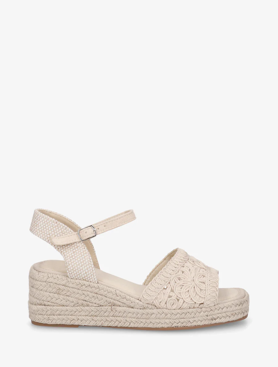 Sandales compensées à semelle en raphia - Beige