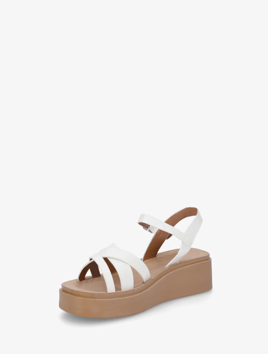 Sandales compensées à tour de cheville à boucle - Blanc - Image 3