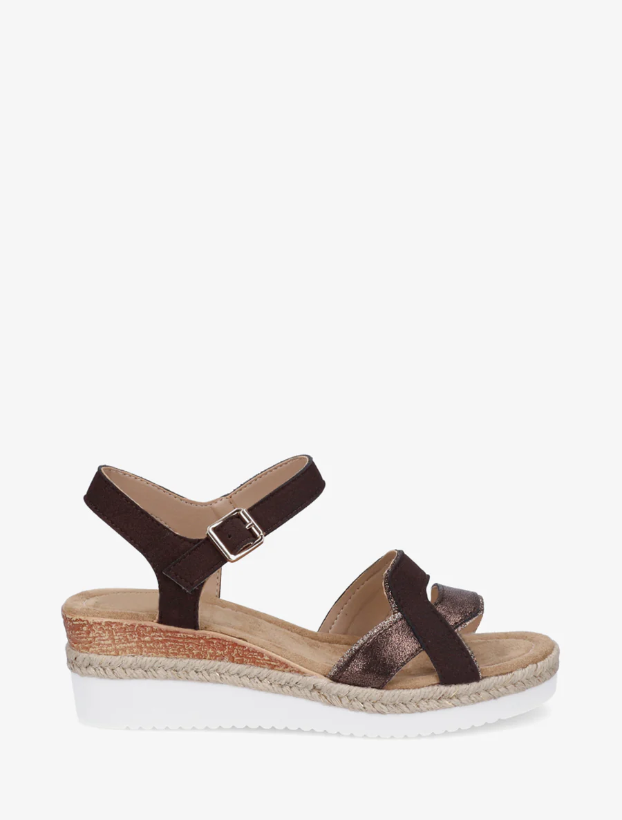 Sandales compensées bride fantaisie irisée - Marron