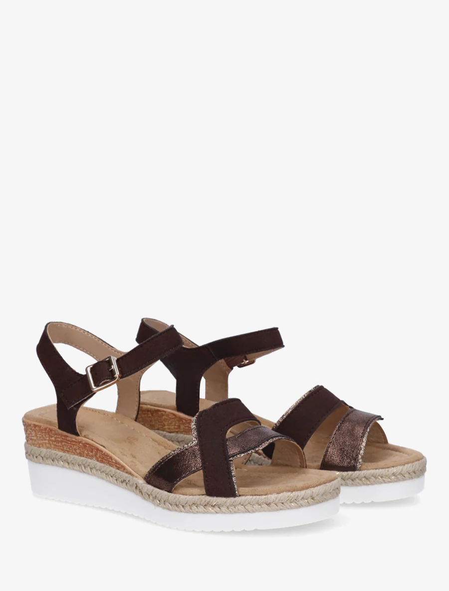 Sandales compensées bride fantaisie irisée - Marron - Image 4